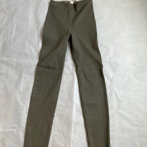 H&M Khaki Green Sage 100% Genuine Leather Leggings Pants Sz US 6 Eu 38 RRP $329 - Picture 6 of 13